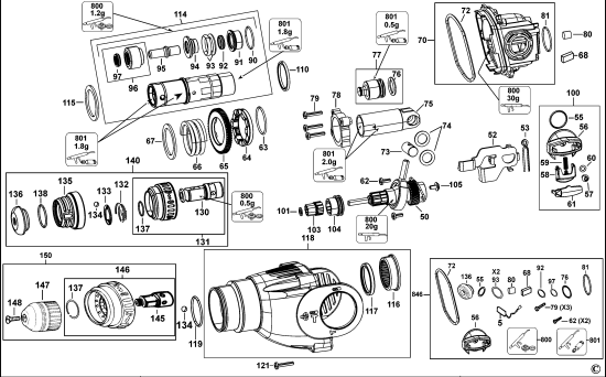 DEWALT Ersatzteile DREHHAMMER D25124K Typ: 1 QS