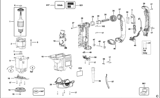 DEWALT Ersatzteile DREHHAMMER D25711K Typ: 1 QS