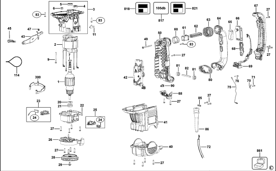 DEWALT Ersatzteile DREHHAMMER D25651K Typ: 1 XJ