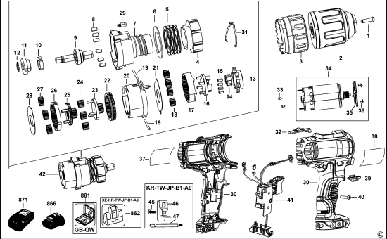 DEWALT Ersatzteile AKKU-BOHRMASCHINE DCD710 Typ: 1 QW