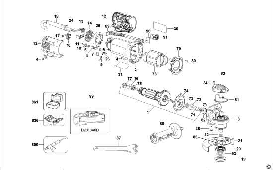 DEWALT Ersatzteile KLEINER WINKELSCHLEIFER D28134 Typ: 3 QS