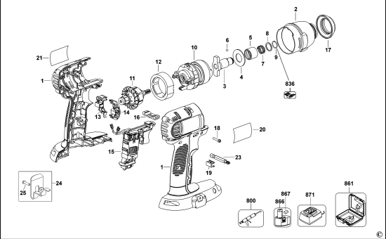 DEWALT Ersatzteile SCHLAGSCHRAUBER DC825 Typ: 2 XJ