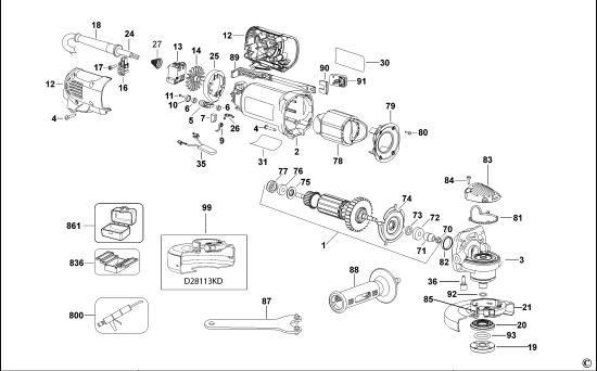 DEWALT Ersatzteile KLEINER WINKELSCHLEIFER D28113 Typ: 3 QS