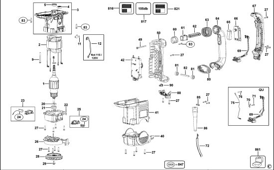 DEWALT Ersatzteile DREHHAMMER D25851K Typ: 2 XJ
