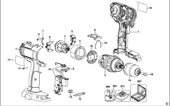 DEWALT Ersatzteile AKKU-BOHRMASCHINE DCD775 Typ: 1 XJ