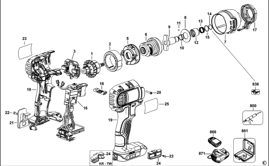 DEWALT Ersatzteile SCHLAGSCHRAUBER DCF885C2 Typ: 1 QW