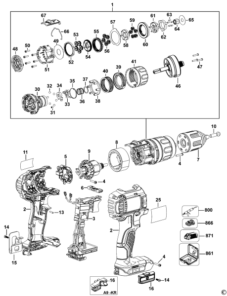 DEWALT Ersatzteile AKKU-BOHRMASCHINE DCD735 Typ: 1 QW