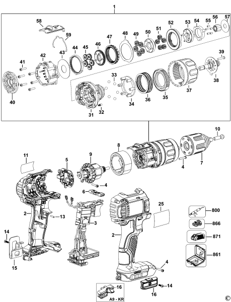 DEWALT Ersatzteile AKKU-BOHRMASCHINE DCD730 Typ: 1 KS