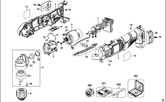 DEWALT Ersatzteile RIGHT ANGLE DRILL DCD720 Typ: 1 QW