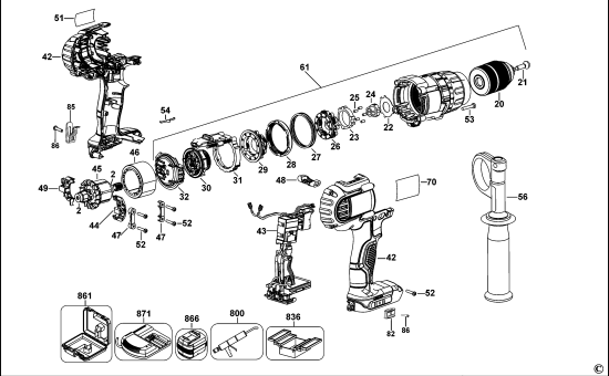 DEWALT Ersatzteile AKKU-BOHRMASCHINE DCD985 Typ: 1 XJ