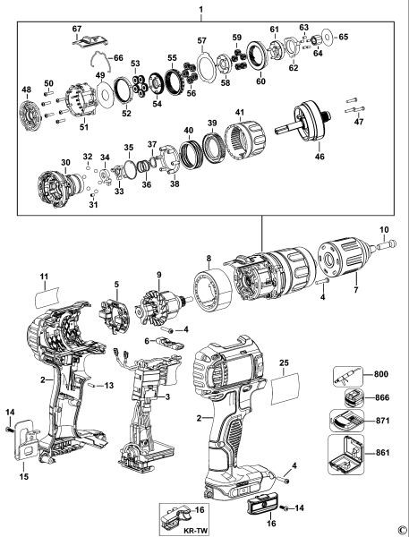 DEWALT Ersatzteile AKKU SCHRAUBER DCD785 Typ: 2 QW