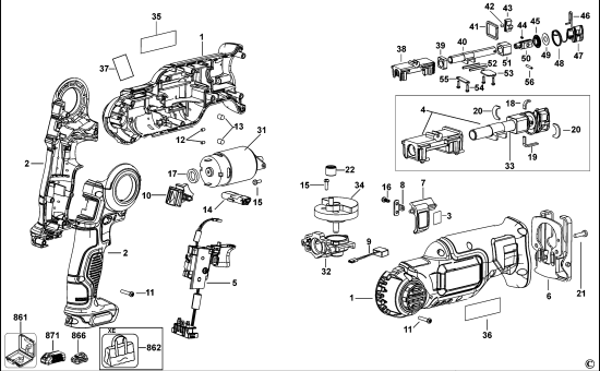 DEWALT Ersatzteile AKKU SÄBELSÄGE DCS310 Typ: 1 QW