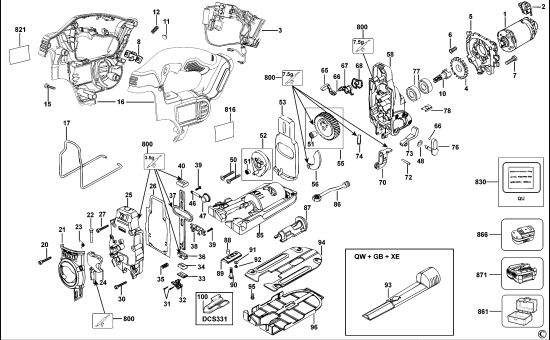 DEWALT Ersatzteile AKKU-STICHSÄGE DCS331 Typ: 1 QW