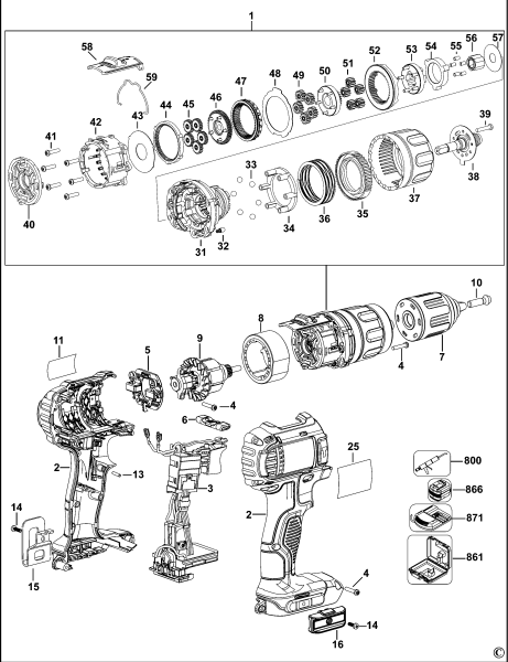 DEWALT Ersatzteile AKKU-BOHRMASCHINE DCD730 Typ: 10 QW