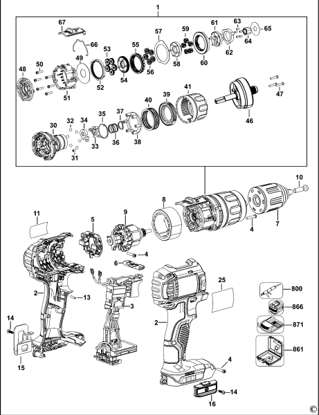 DEWALT Ersatzteile AKKU-BOHRMASCHINE DCD735 Typ: 10 QW