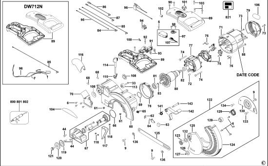DEWALT Ersatzteile GEHRUNGSSÄGE DW712 Typ: 5 QS