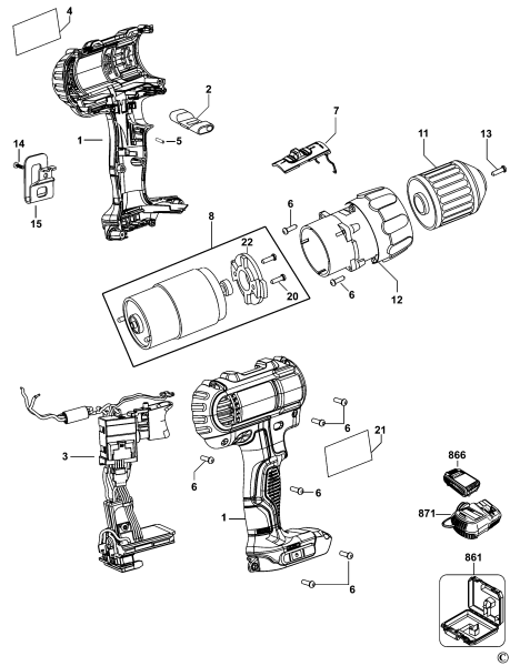 DEWALT Ersatzteile AKKU-BOHRMASCHINE DCD733 Typ: 1 QW