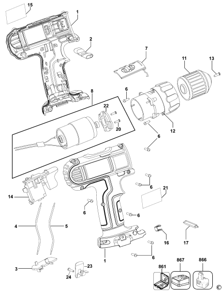 DEWALT Ersatzteile AKKU SCHRAUBER DC733C Typ: 2 QW