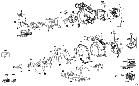 DEWALT Ersatzteile AKKU HANDKREISSÄGE DCS373 Typ: 1 QW