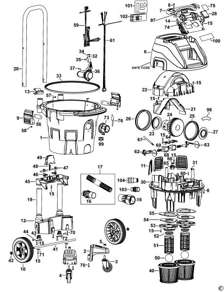 DEWALT Ersatzteile STAUBABSAUGER DWV902L Typ: 1 QS
