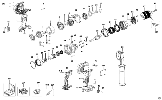 DEWALT Ersatzteile AKKU-BOHRMASCHINE DCD936 Typ: 11 QS