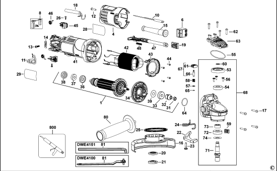 DEWALT Ersatzteile KLEINER WINKELSCHLEIFER DWE4100 Typ: 1 XJ