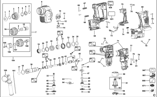 DEWALT Ersatzteile DREHHAMMER DCH254 Typ: 1 QW