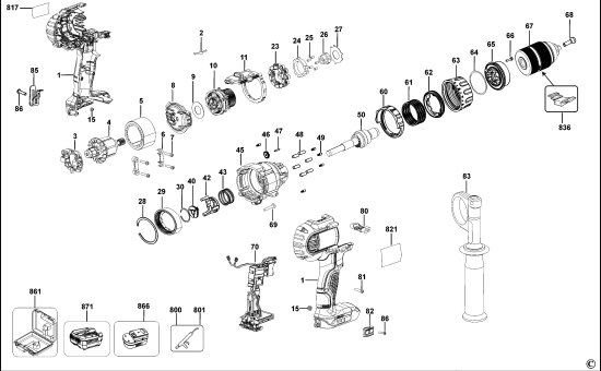 DEWALT Ersatzteile AKKU-BOHRMASCHINE DCD931 Typ: 11 QW