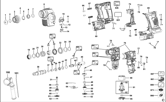 DEWALT Ersatzteile DREHHAMMER DCH243 Typ: 1 QW