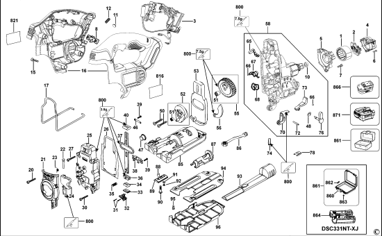 DEWALT Ersatzteile AKKU-STICHSÄGE DCS331 Typ: 2 QW