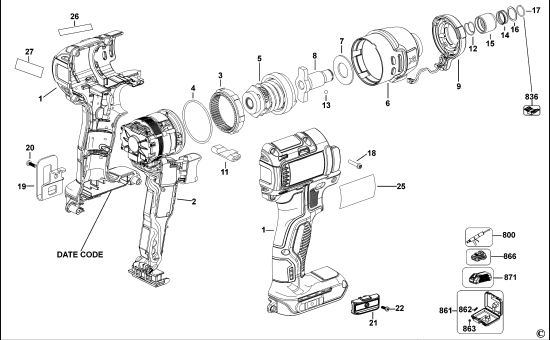 DEWALT Ersatzteile SCHLAGSCHRAUBER DCF886 Typ: 1 QW