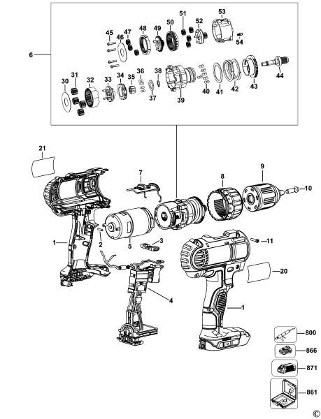 DEWALT Ersatzteile AKKU-BOHRMASCHINE DCD771 Typ: 1 KS