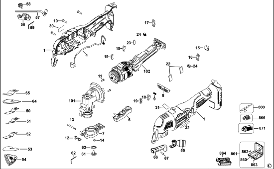 DEWALT Ersatzteile MULTITOOL DCS355 Typ: 1 QW