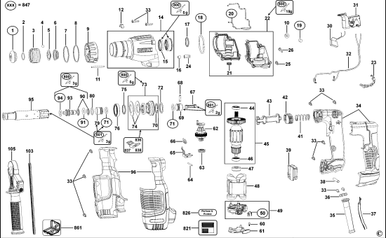 DEWALT Ersatzteile DREHHAMMER D25052K Typ: 1 QS