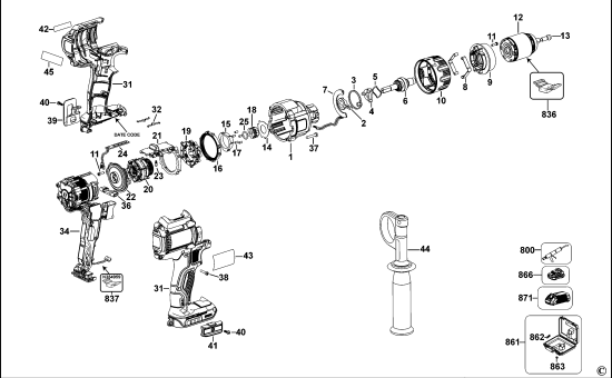 DEWALT Ersatzteile AKKU-BOHRMASCHINE DCD995 Typ: 1 QW
