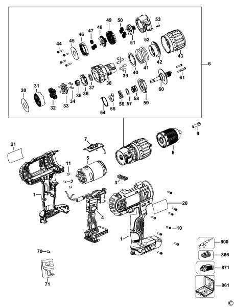 DEWALT Ersatzteile AKKU-BOHRMASCHINE DCD776 Typ: 1 QW