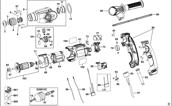 DEWALT Ersatzteile DREHHAMMER D25012K Typ: 10 QS