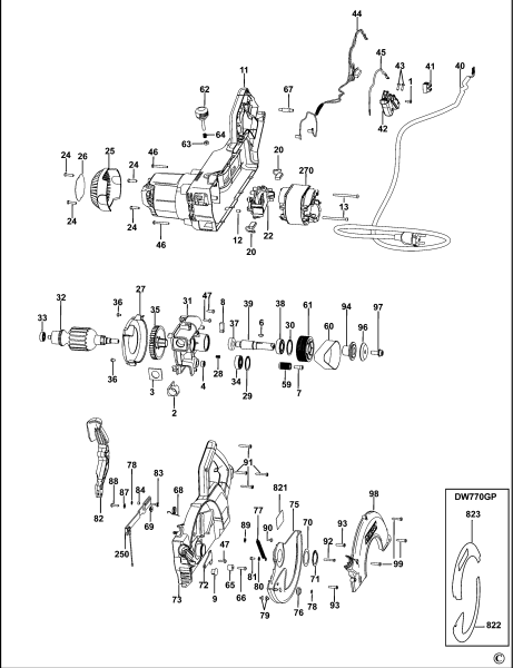 DEWALT Ersatzteile GEHRUNGSSÄGE DW770 Typ: 2 QS
