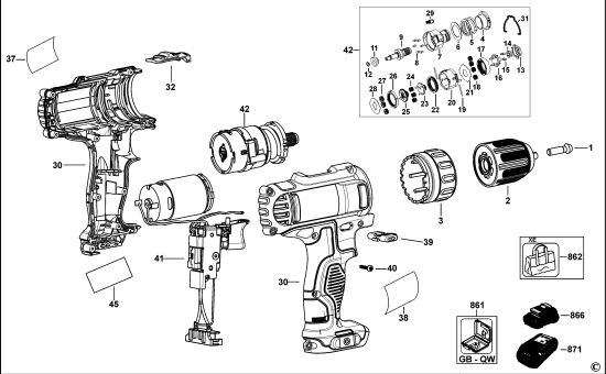 DEWALT Ersatzteile AKKU-BOHRMASCHINE DCD710 Typ: 4 QW