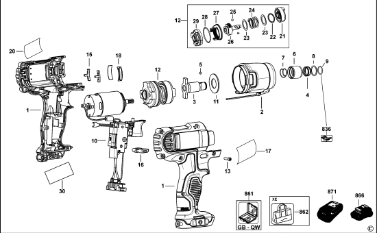 DEWALT Ersatzteile SCHLAGSCHRAUBER DCF815 Typ: 3 QW