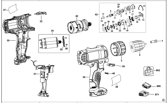 DEWALT Ersatzteile AKKU-BOHRMASCHINE DCD700 Typ: 4 KS
