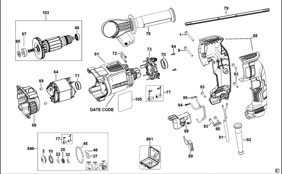 DEWALT Ersatzteile DREHHAMMER D25133 Typ: 1 KS