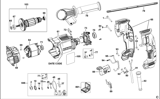 DEWALT Ersatzteile DREHHAMMER D25144 Typ: 1 QS