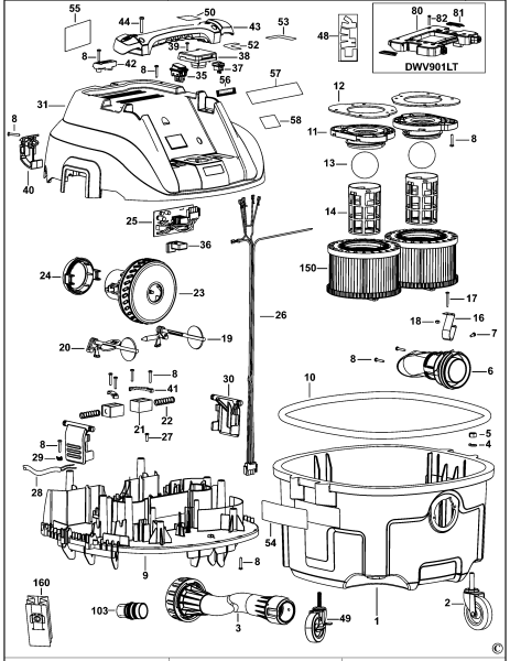 DEWALT Ersatzteile GEBLÄSE DWV901L Typ: 1 QS