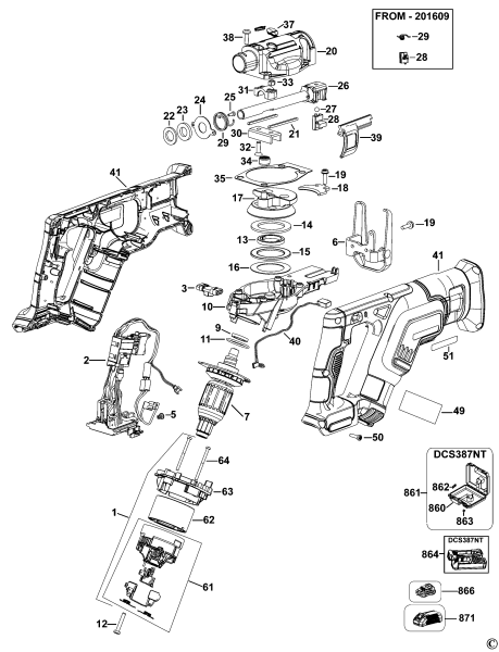 DEWALT Ersatzteile AKKU SÄBELSÄGE DCS387 Typ: 1 QW