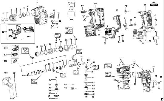 DEWALT Ersatzteile DREHHAMMER DCH273 Typ: 1 QW