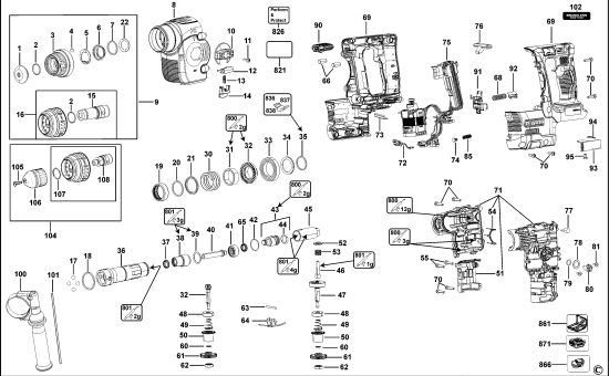DEWALT Ersatzteile DREHHAMMER DCH274 Typ: 1 QW