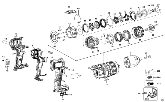 DEWALT Ersatzteile AKKU-BOHRMASCHINE DCD732 Typ: 10 QW