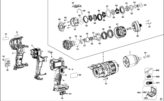 DEWALT Ersatzteile AKKU-BOHRMASCHINE DCD737 Typ: 10 QW