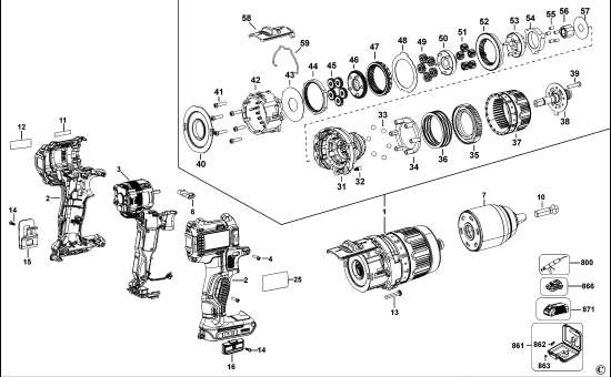 DEWALT Ersatzteile AKKU-BOHRMASCHINE DCD790 Typ: 10 QW